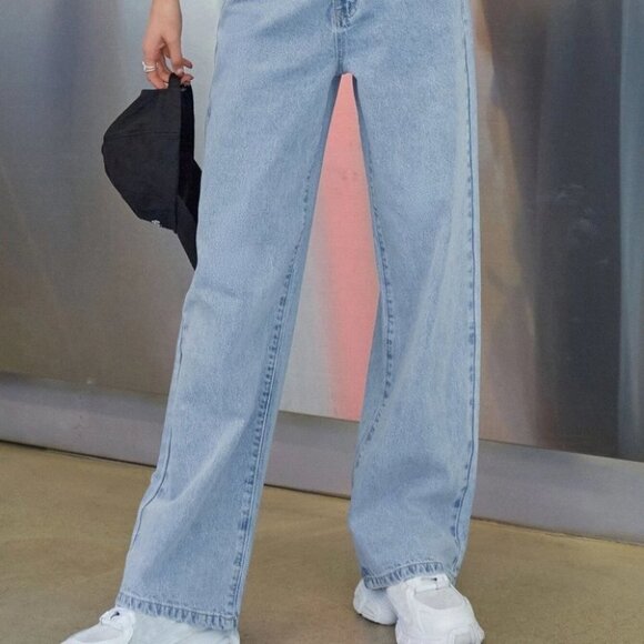 Casual Wide Leg Jeans Light Wash Blue - Picture 5 of 5